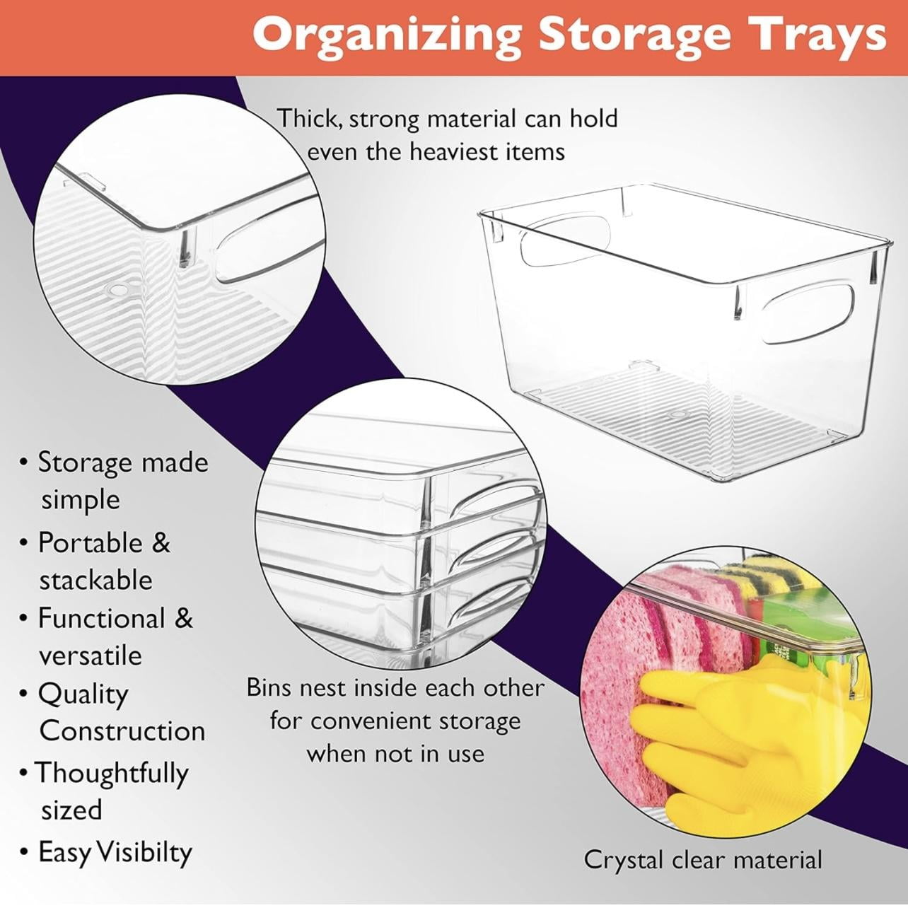 ZHOHO TANT Clear Stackable Plastic Storage Bins, 12-Pack Pantry and Fridge Organizers for Kitchen, Bathroom, Home