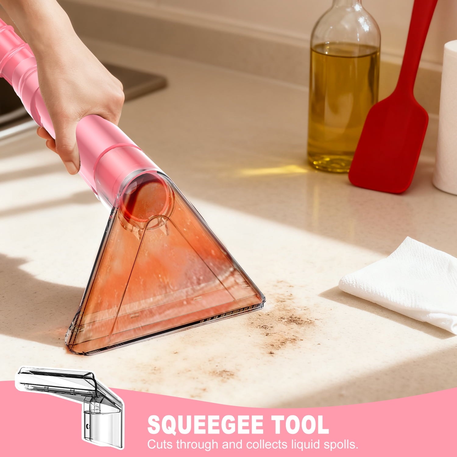 SUXIANGVAC Portable Carpet and Upholstery Spot Cleaner Machine, 30Kpa Powerful Suction with 5 Cleaning Tools, 17oz Cleaning Solution, Lightweight Compact Design, Deep Clean for Car, Home, Pink