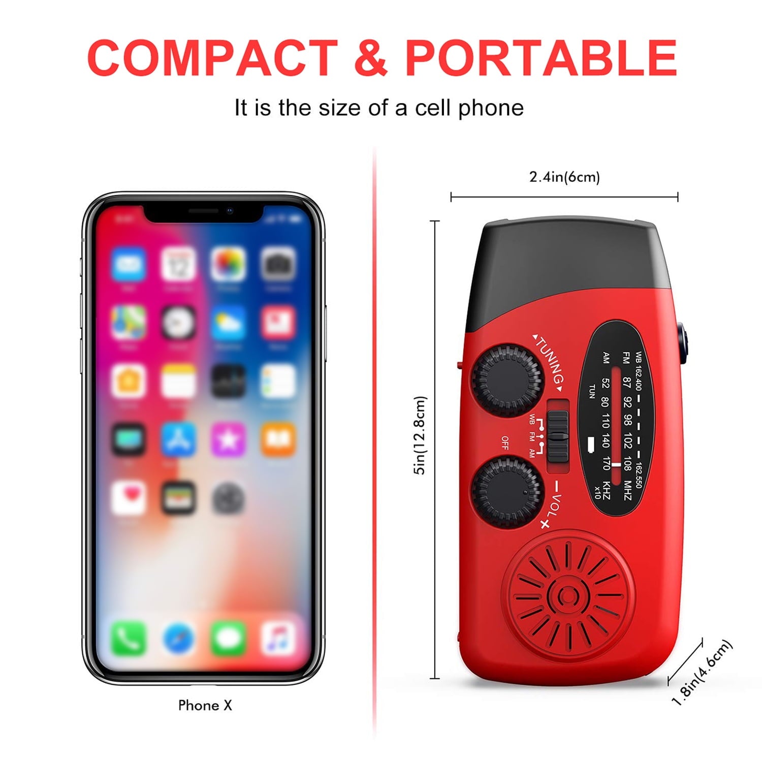 Qunler NOAA Weather Emergency Radio, 7400mWh/2000mAh AM/FM/WB Hand Crank Solar Radio, Portable Power Bank, Weather Alert, Flashlight for Outdoor Use