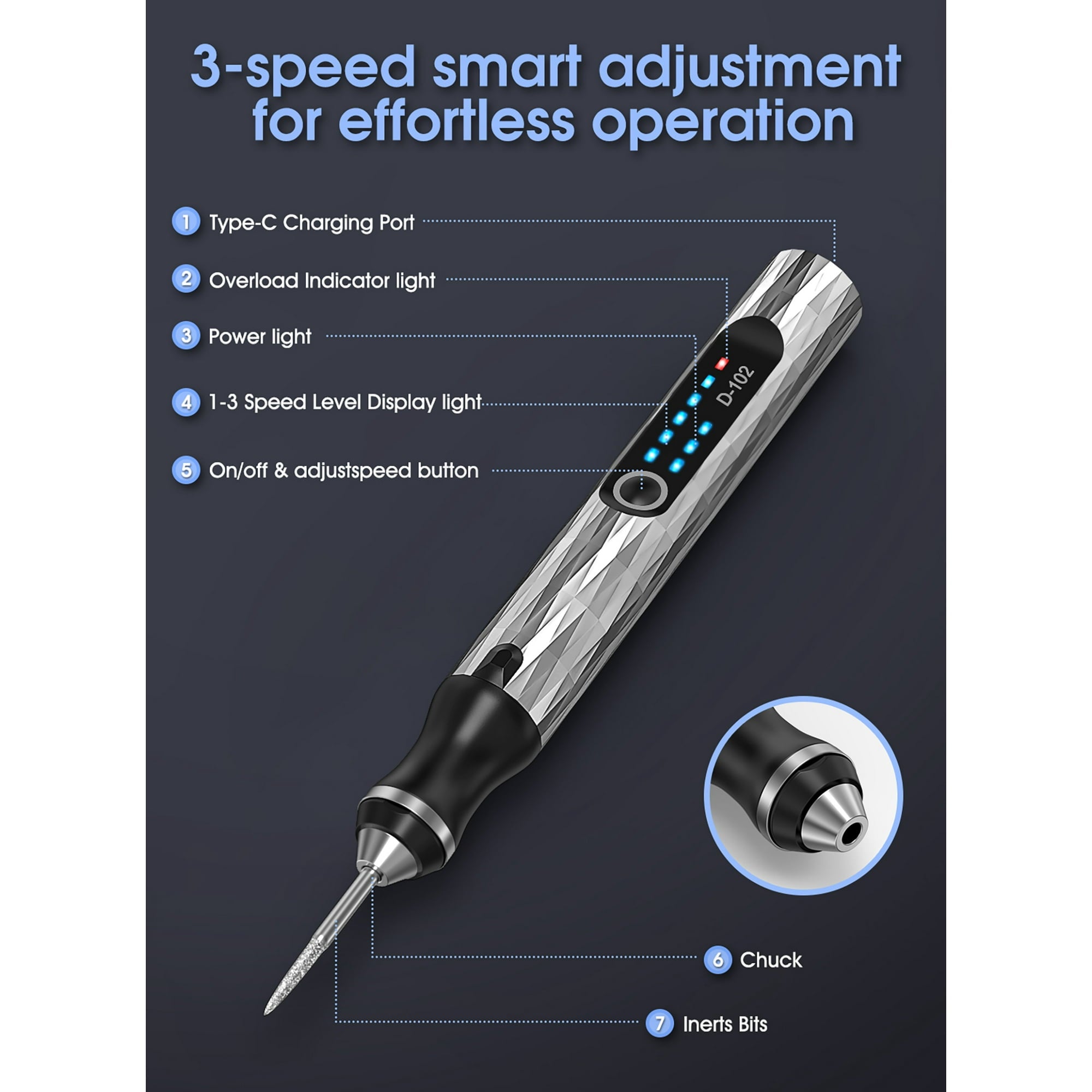 Newly Upgraded Electric Engraving Pen with 37 Bits,3-Speed Adjust,USB Rechargeable,Rotary Tool for 60+ Surfaces - Mini Electric DIY Engraving Pen Kit Cordless Rotary Tools for Personalization & Gifts