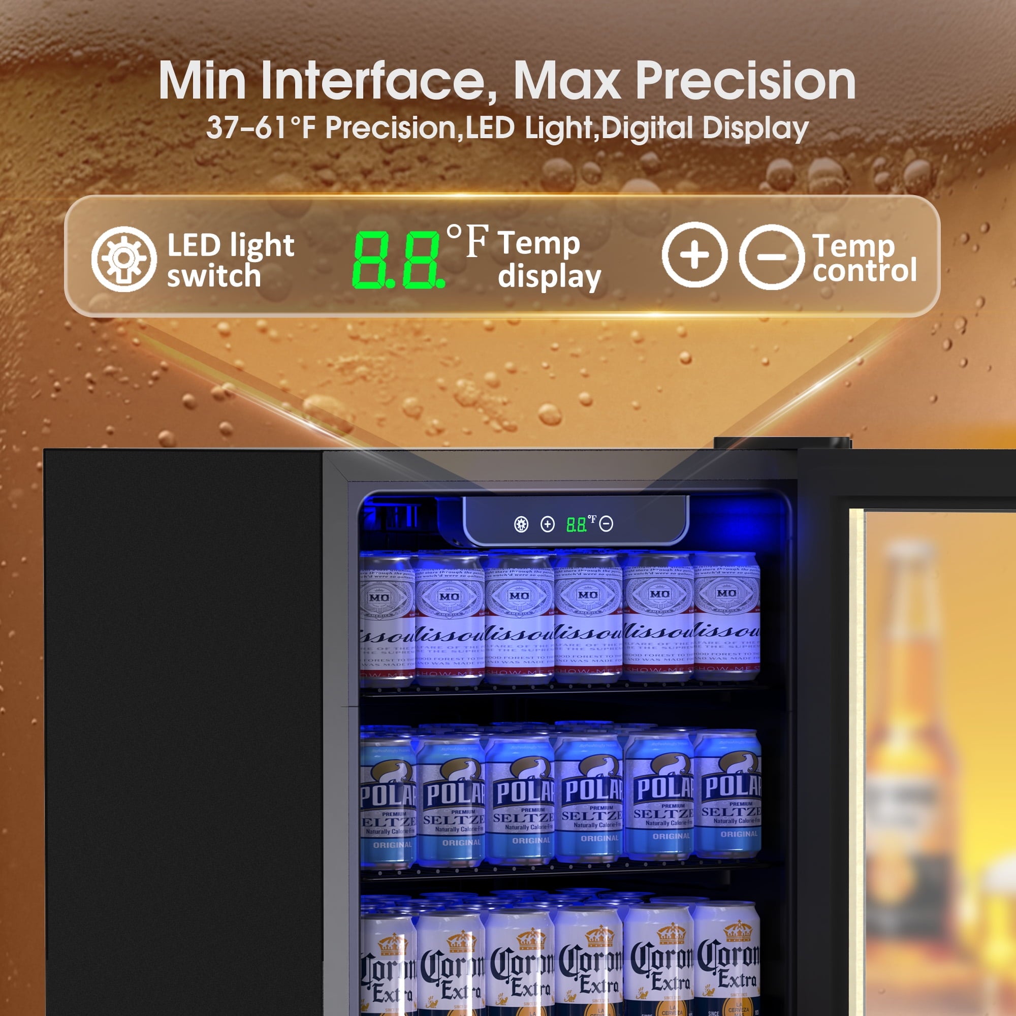 Qunler 130 Can Beverage Cooler Refrigerator with Glass Door for Beer Soda Water, Drink Fridge for Home Bar, Silver