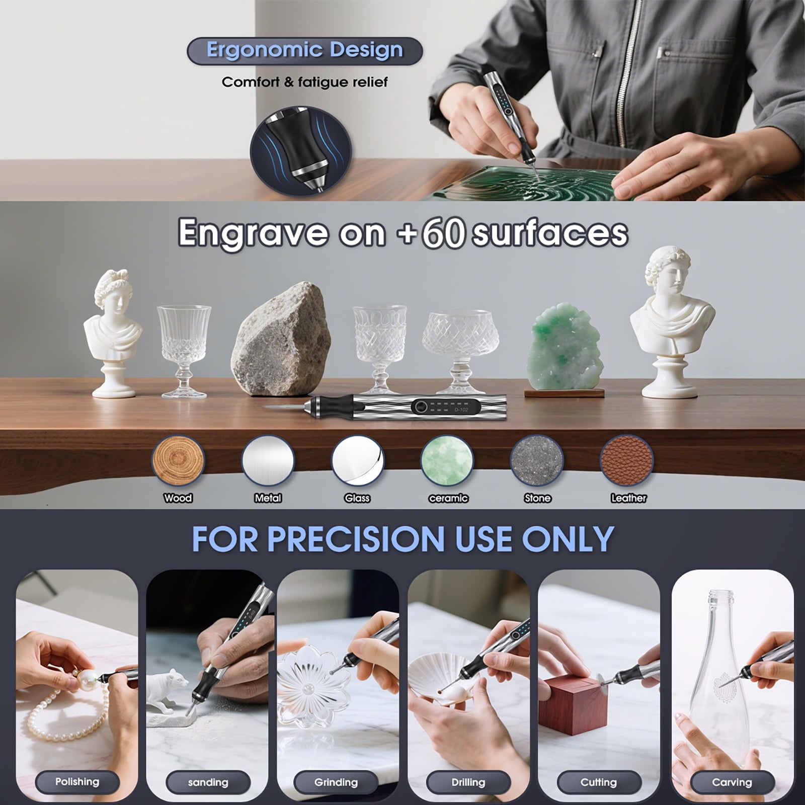 Newly Upgraded Electric Engraving Pen with 37 Bits,3-Speed Adjust,USB Rechargeable,Rotary Tool for 60+ Surfaces - Mini Electric DIY Engraving Pen Kit Cordless Rotary Tools for Personalization & Gifts