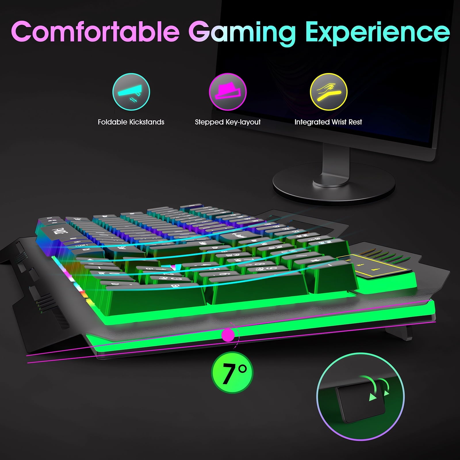 Muzpu Gaming Keyboard,Mechanical Keyboard,Wired Keyboard,IP57 Waterproof,Ultra Sensitive & Quiet Response,RGB Gaming Backlit Keyboard for PC/Mac Gamers,Black