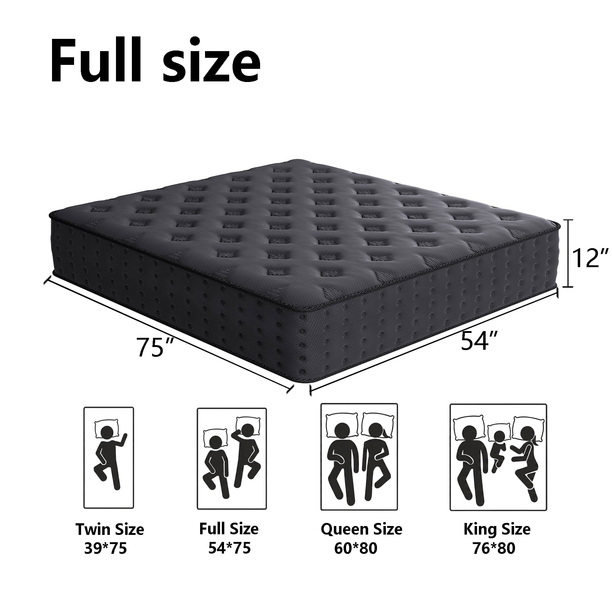 Tryagat 12” Full Hybrid Mattress in a Box, Medium Firm Full Size Mattresses, Cooling Gel Memory Foam Mattress with Individually Wrapped Pocket Coils, Pressure Relief