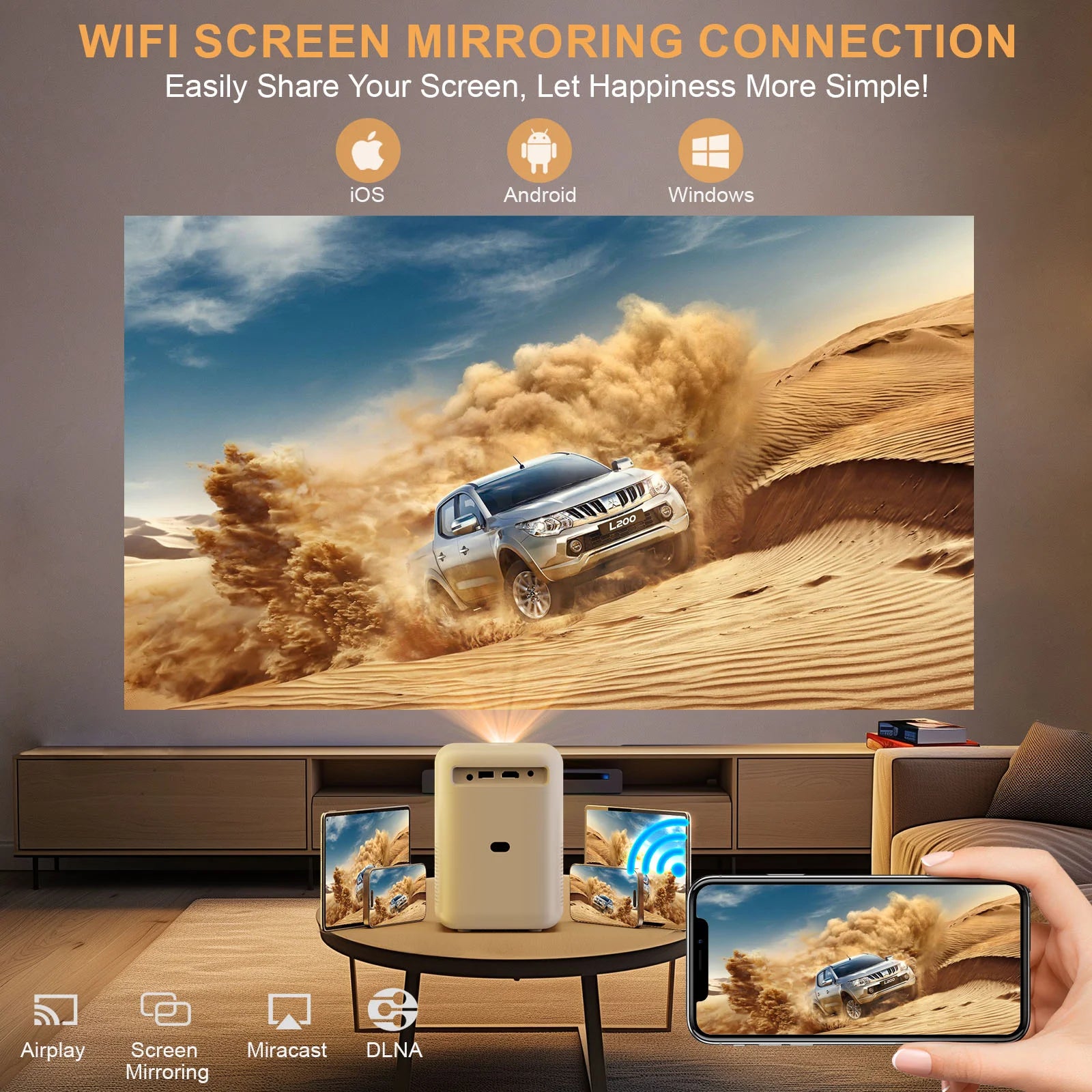 [Electric Focus] WiFi Bluetooth Projector, Bolumin Full HD Native 1080P Projector, Portable Outdoor Movie Projector, 300" Display Home Video Projector, Compatible with iOS/Android/TV Stick/HDMI/USB