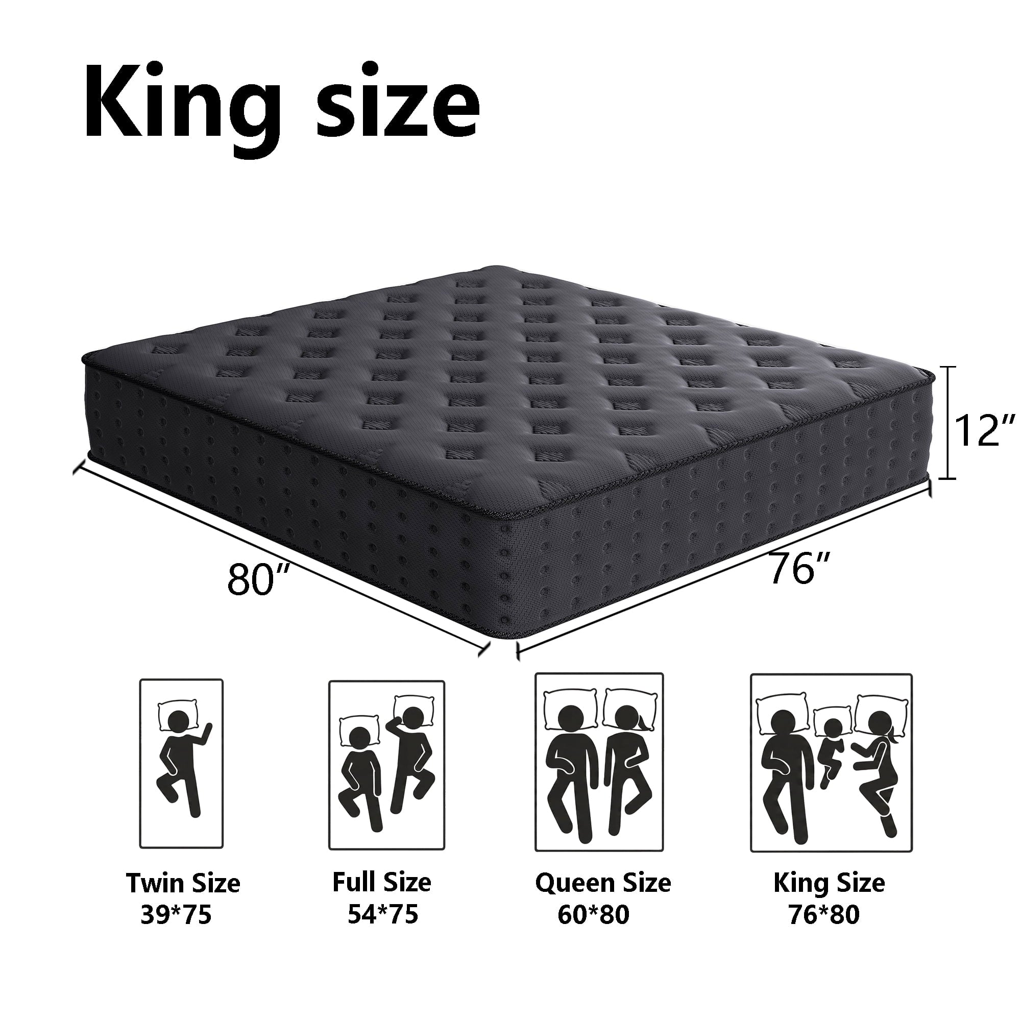 Tryagat 12” King Hybrid Mattress in a Box, Medium Firm King Size Mattresses, Cooling Gel Memory Foam Mattress with Individually Wrapped Pocket Coils, Pressure Relief