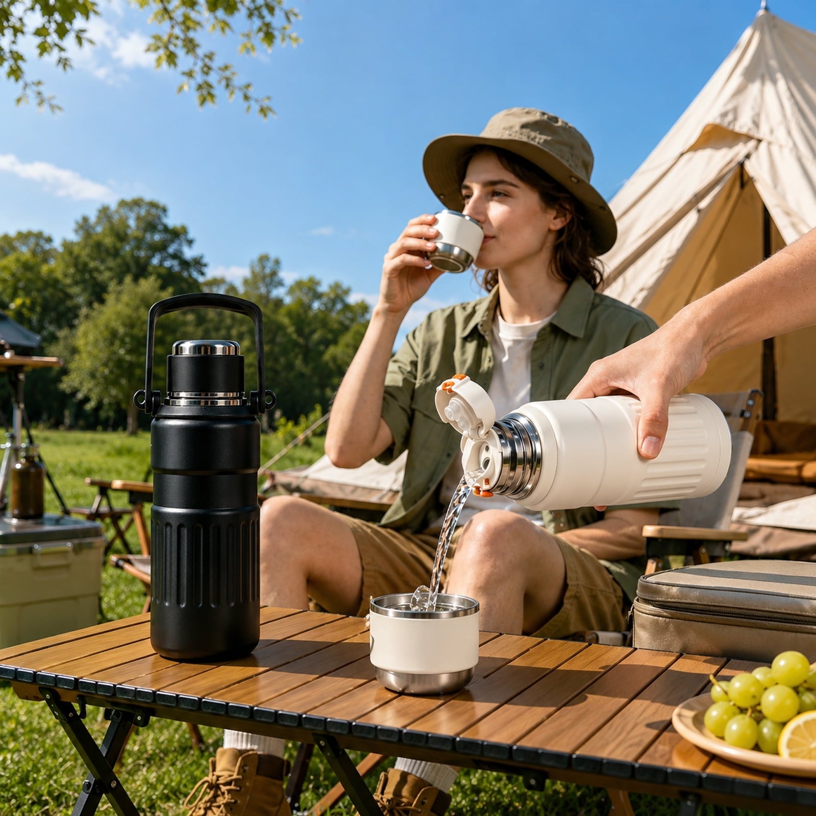 3-in-1 Insulated Water Bottle, 34oz Leakproof Stainless Steel Thermos with Straw & Spout Lid, 316 Stainless Steel Interior, Handle & Adjustable Strap for Work, Gym, Travel & Hot or Cold Drinks