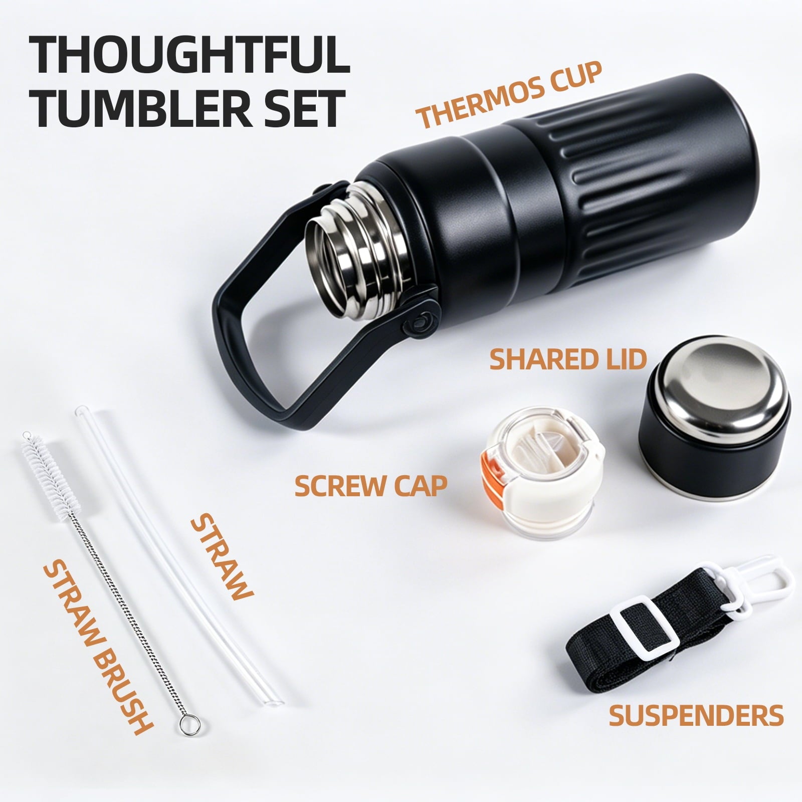 3-in-1 Insulated Water Bottle, 34oz Leakproof Stainless Steel Thermos with Straw & Spout Lid, 316 Stainless Steel Interior, Handle & Adjustable Strap for Work, Gym, Travel & Hot or Cold Drinks