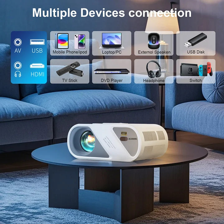 5G WiFi Bluetooth Video Projector, Full HD 1080P Outdoor Movie Projector, Portable Projector Compatible With HDMI/ USB/ AV/ Smartphone/ TV Stick/ Laptop (Projector Screen and Tripod Included)
