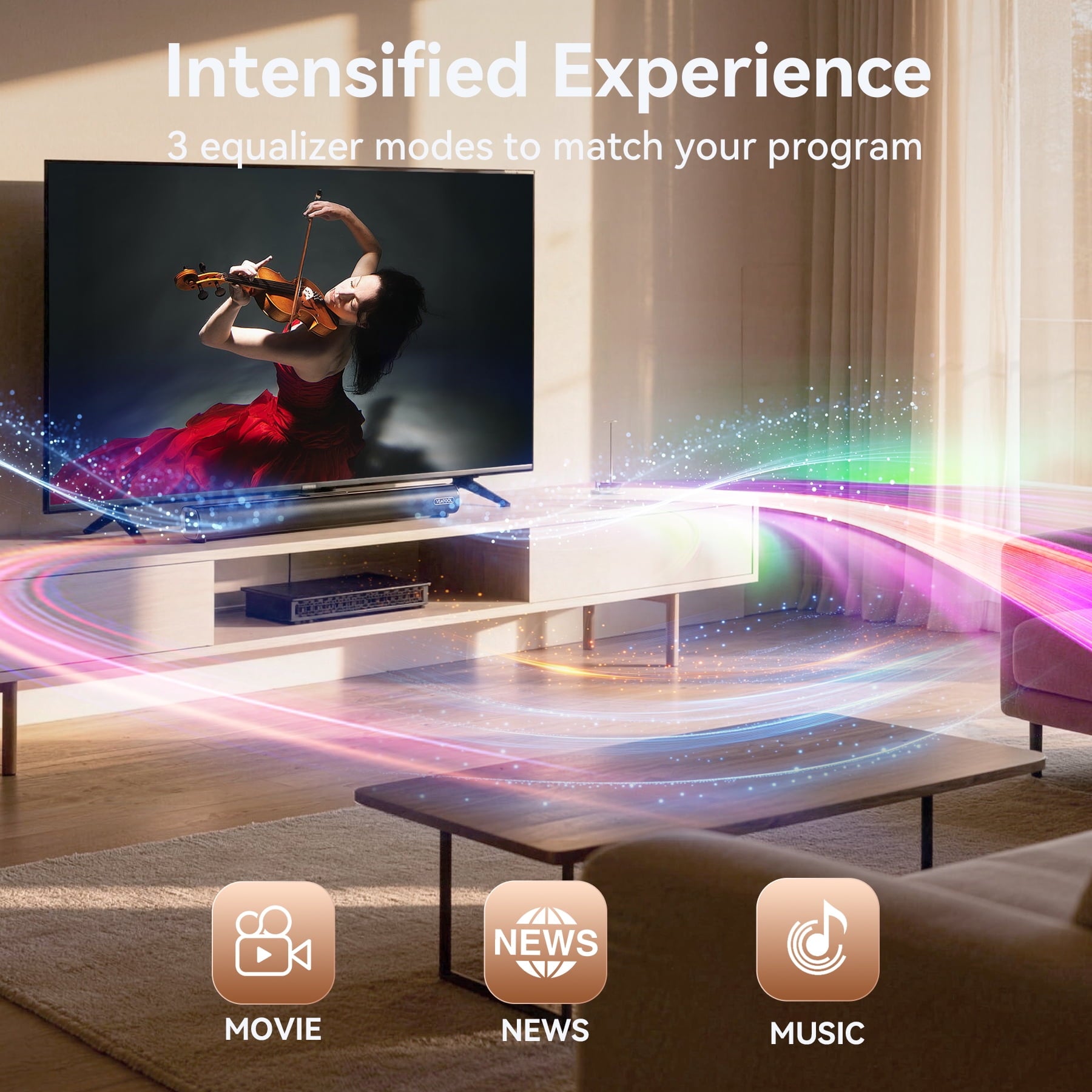 2.1ch Sound Bars for TV, Soundbar with Subwoofer, Wired & Wireless Bluetooth 5.4 3D Surround Speakers, Optical/HDMI/AUX/RCA/USB Connection, Wall Mountable, Remote Control