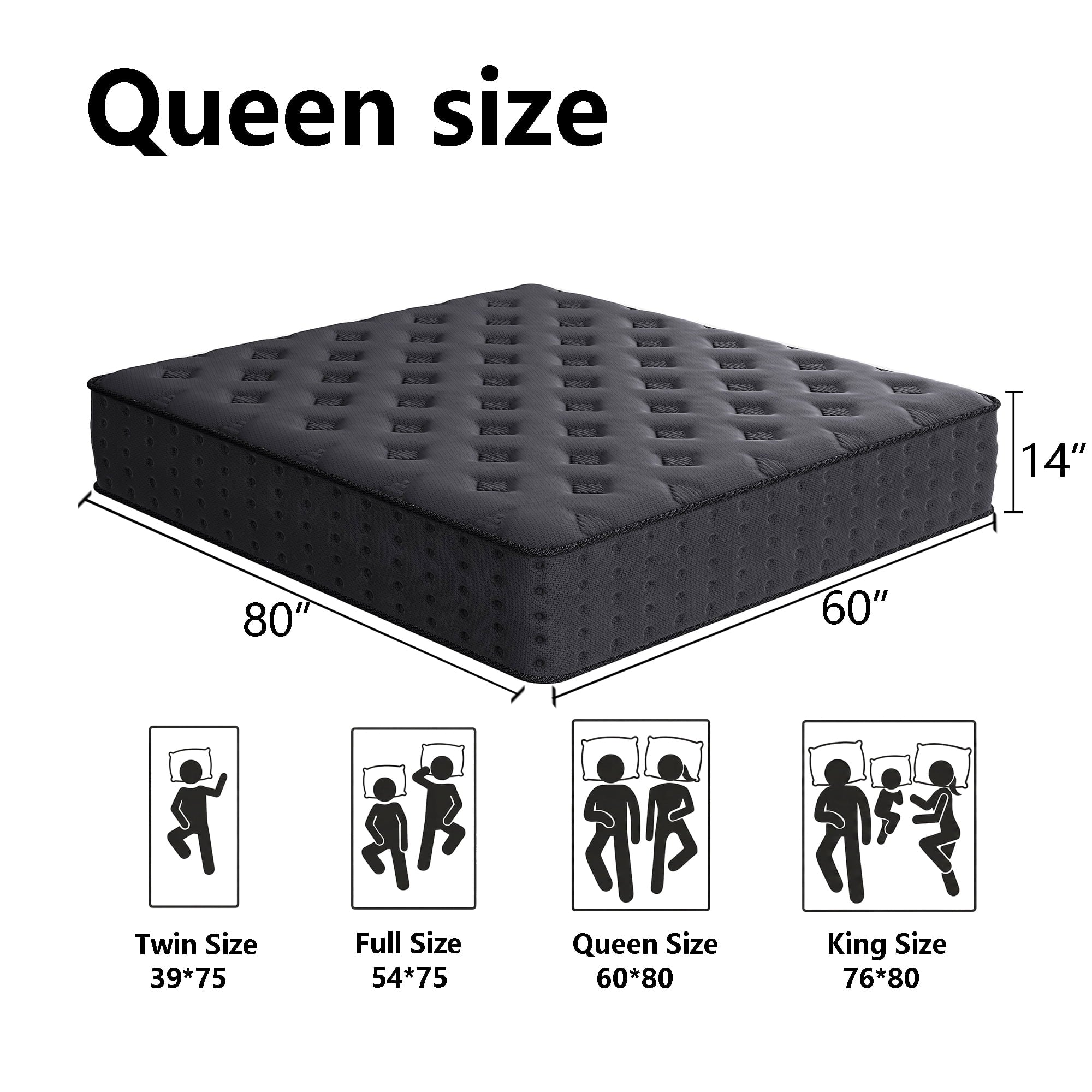 Tryagat 14” Queen Hybrid Mattress in a Box, Medium Firm Queen Size Mattresses, Cooling Gel Memory Foam Mattress with Individually Wrapped Pocket Coils, Pressure Relief