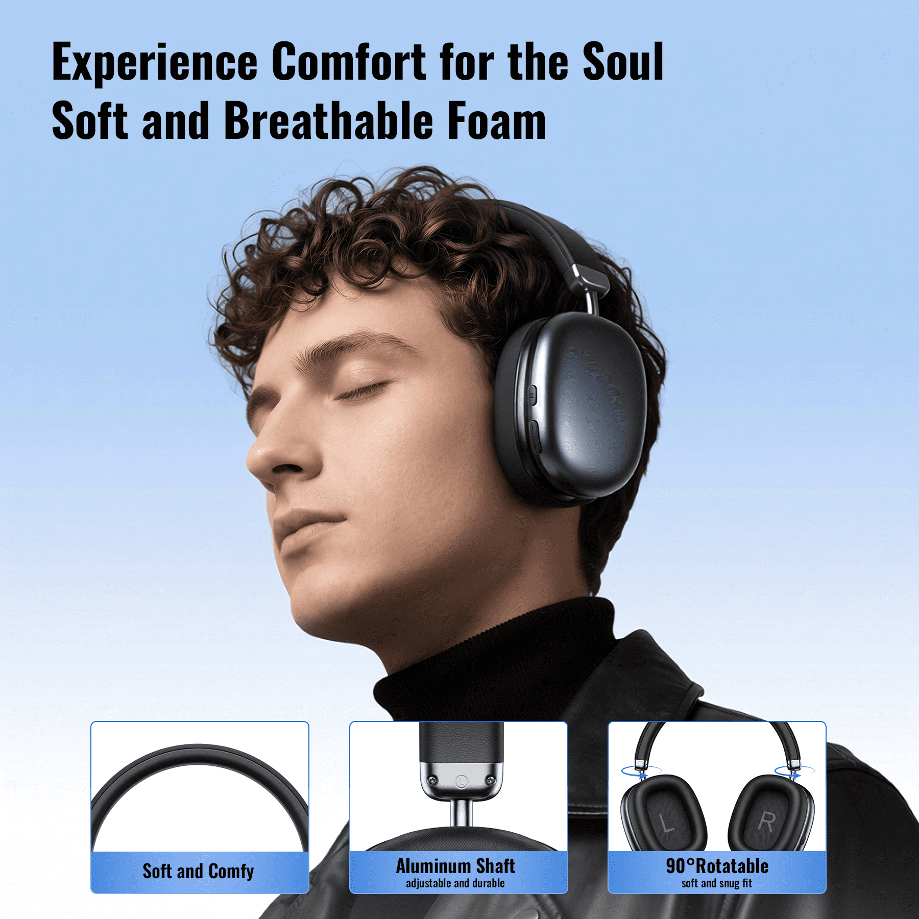Wireless Bluetooth Headphones 5.1,40 Hrs Playtime Wireless Over-Ear Headphones,4 Mics ENC Noise Cancelling for Clear Calls, Lightweight Headset with Deep Bass Comfort fit for Travel Work