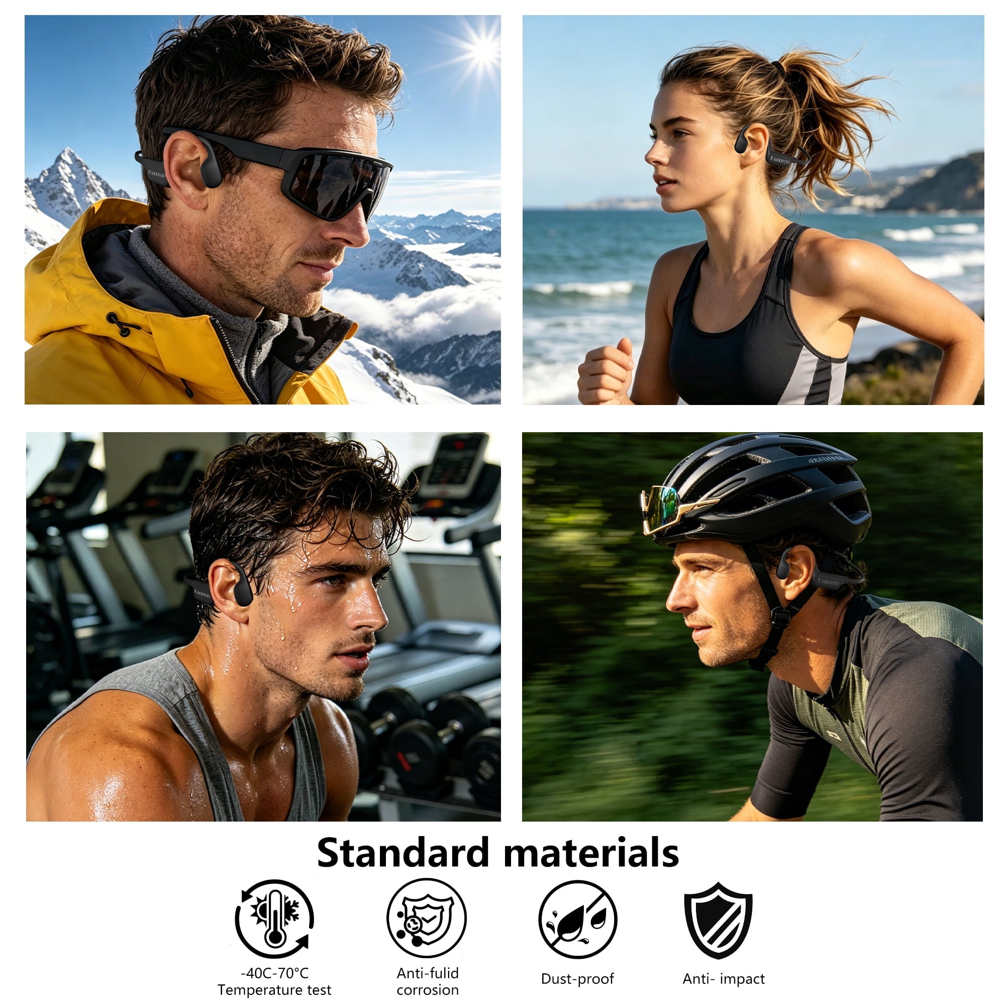 AKKHOO Open Ear Bone Conduction Headphones, Wireless Bluetooth Headphones with Enc Mic, 12H Playtime, IPX6 Waterproof, Secure & Comfort Fit for Workout & Sports