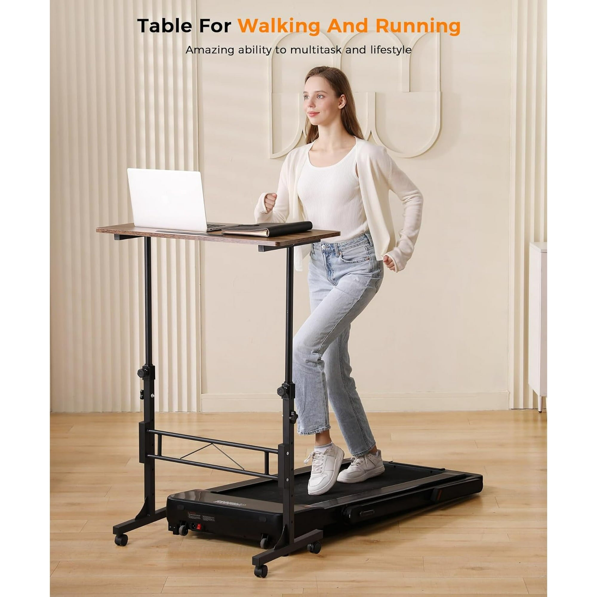 KLSMYHOKI Standing Desk Adjustable Height, Mobile Stand Up Desk with Wheels Small Computer Desk Rolling Desk, Portable Laptop Desk Rustic Standing Table Home Office Desks 16"x31.5" Height 27"-43.5"