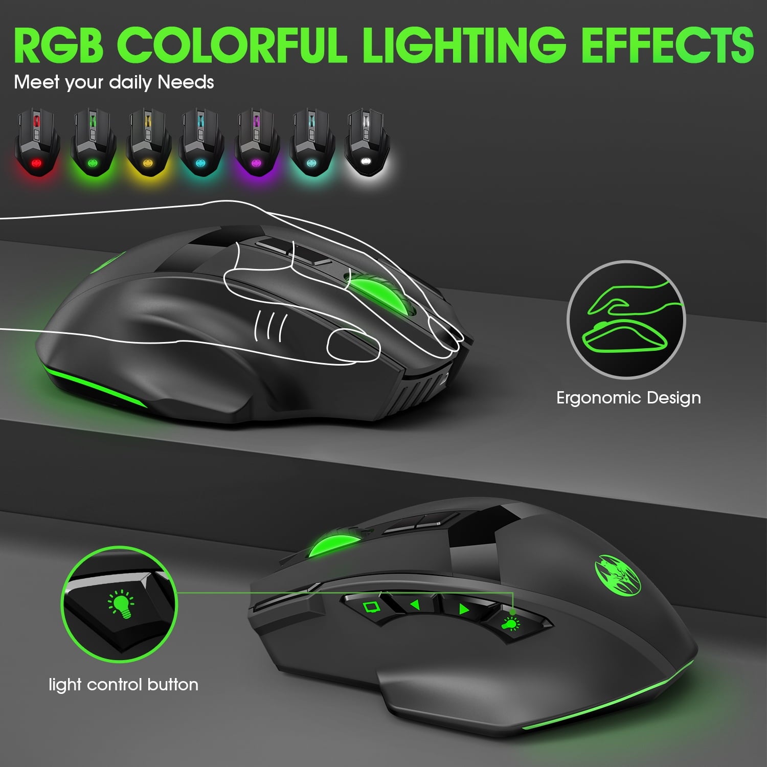Wireless Gaming Mouse, 16000 DPI Adjustable, Bluetooth 5.2 & 2.4GHz Dual Mode, Lightweight, 10 Buttons, RGB Lighting, for PC Gaming & Office, Muzpu (Black)