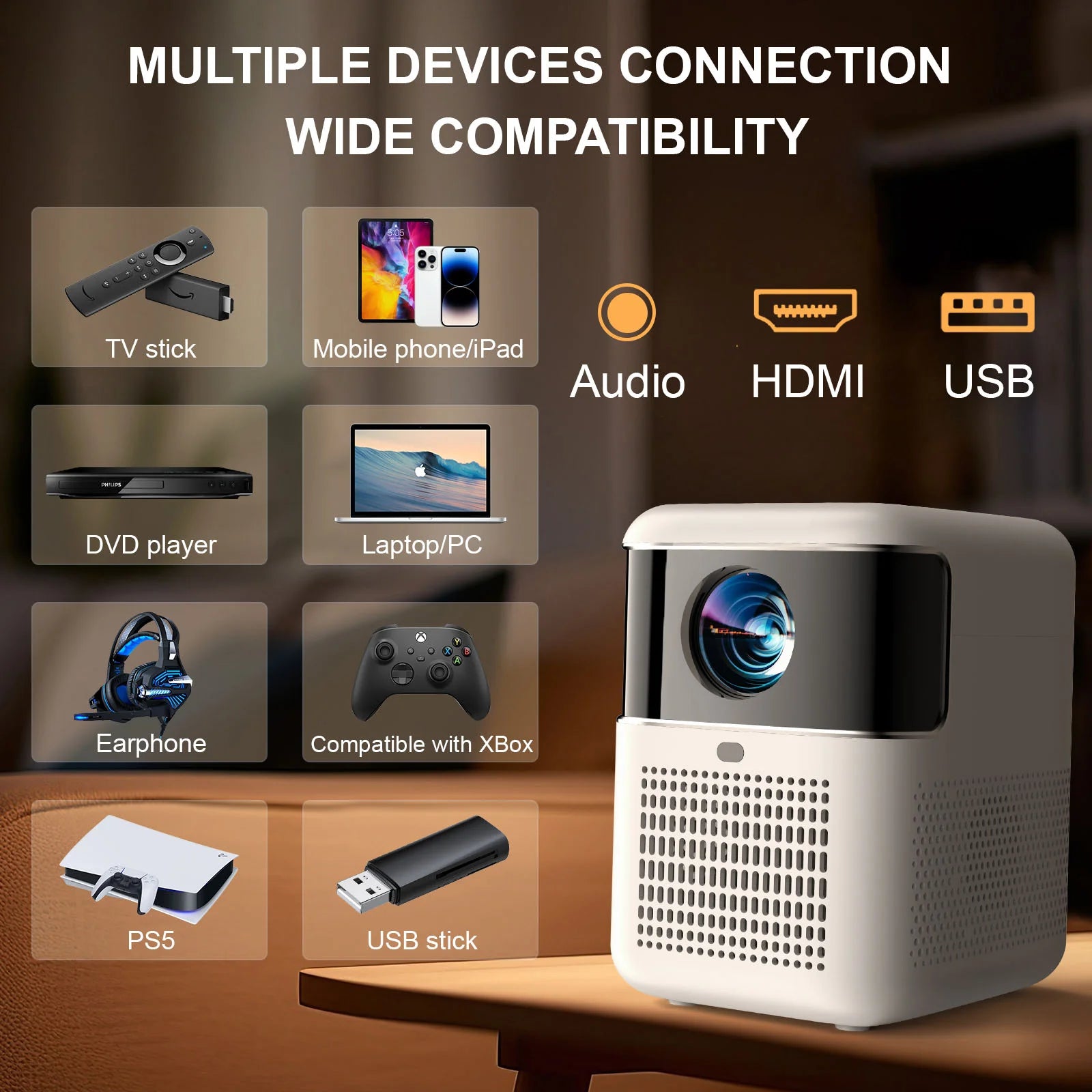 [Electric Focus] WiFi Bluetooth Projector, Bolumin Full HD Native 1080P Projector, Portable Outdoor Movie Projector, 300" Display Home Video Projector, Compatible with iOS/Android/TV Stick/HDMI/USB