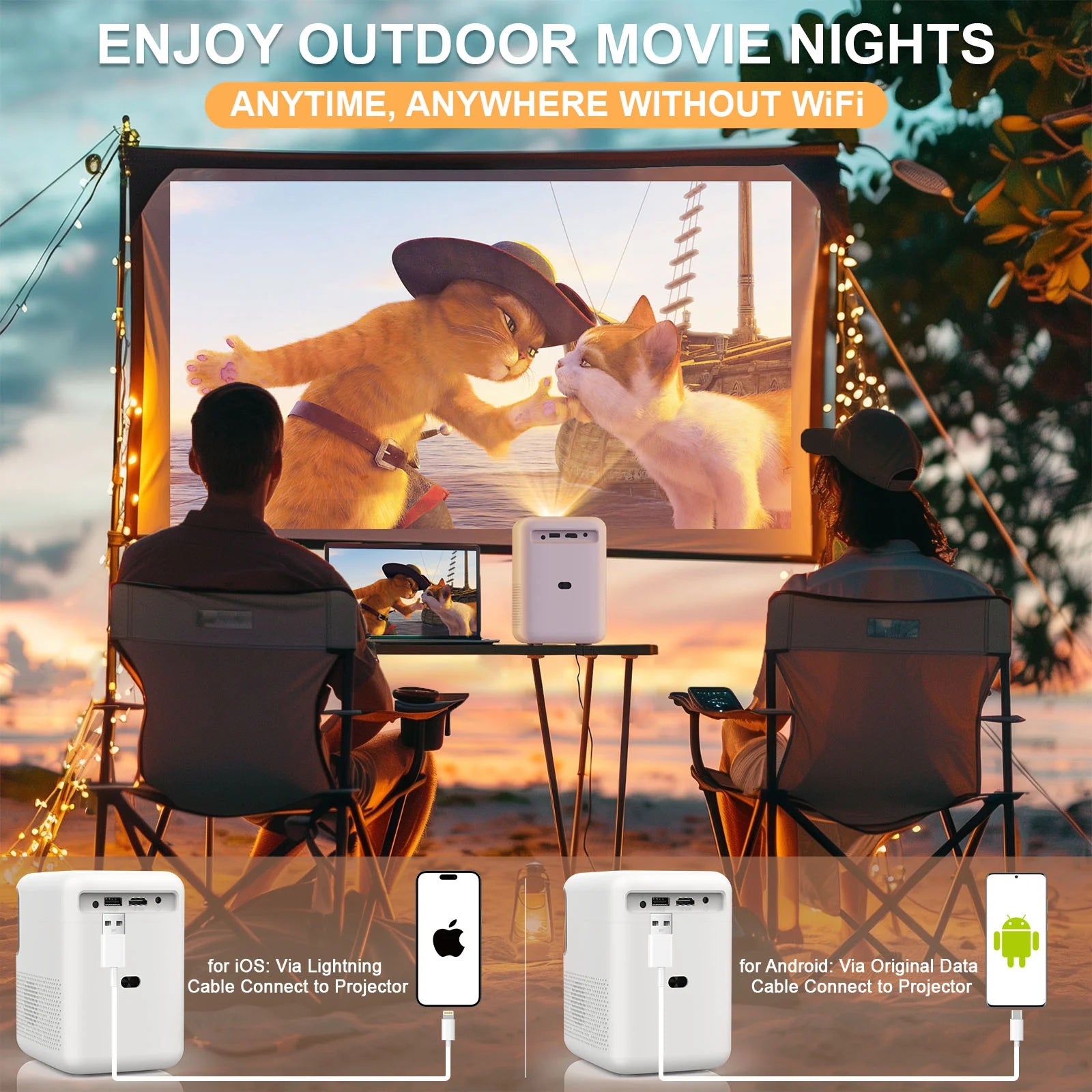 [Electric Focus] WiFi Bluetooth Projector, Bolumin Full HD Native 1080P Projector, Portable Outdoor Movie Projector, 300" Display Home Video Projector, Compatible with iOS/Android/TV Stick/HDMI/USB