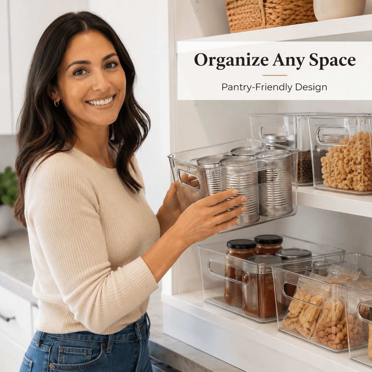 Clear Stackable Plastic Storage Bins, Pantry and Fridge Organizers for Kitchen, Bathroom, Home,10 x 6 x 5 inches