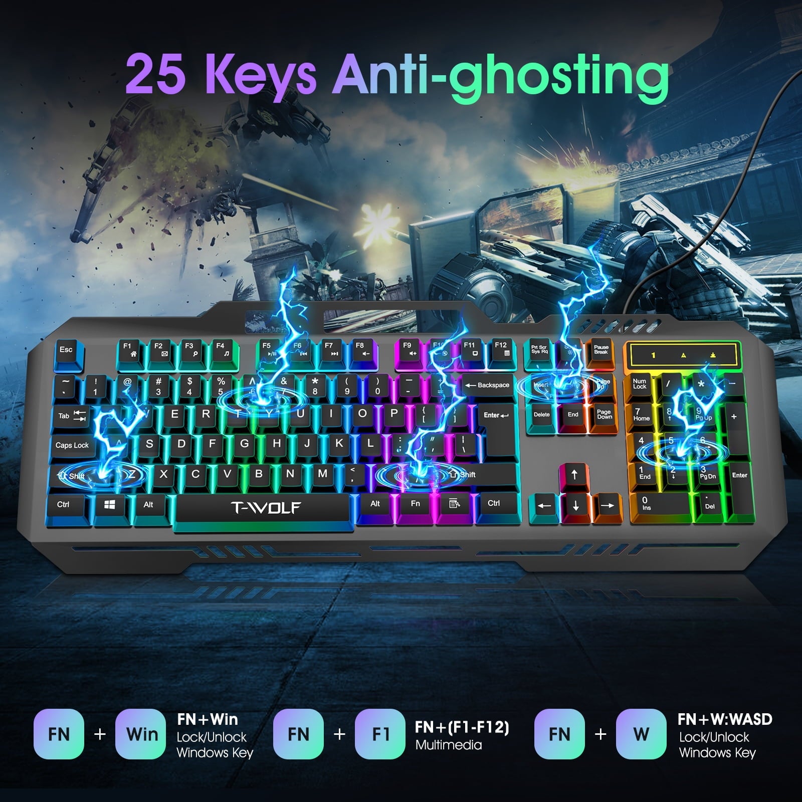 Muzpu Gaming Keyboard,Mechanical Keyboard,Wired Keyboard,IP57 Waterproof,Ultra Sensitive & Quiet Response,RGB Gaming Backlit Keyboard for PC/Mac Gamers,Black
