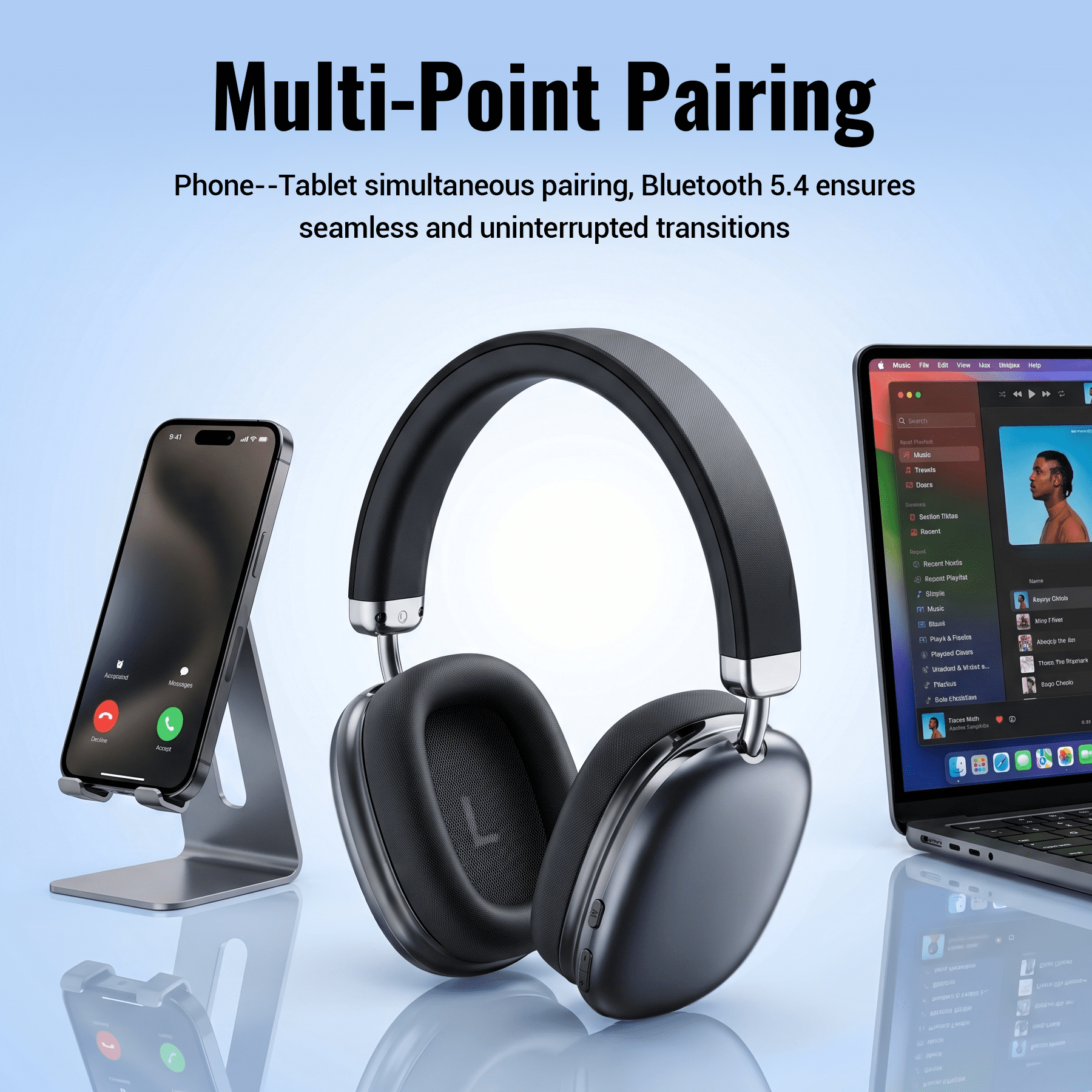 Wireless Bluetooth Headphones 5.1,40 Hrs Playtime Wireless Over-Ear Headphones,4 Mics ENC Noise Cancelling for Clear Calls, Lightweight Headset with Deep Bass Comfort fit for Travel Work
