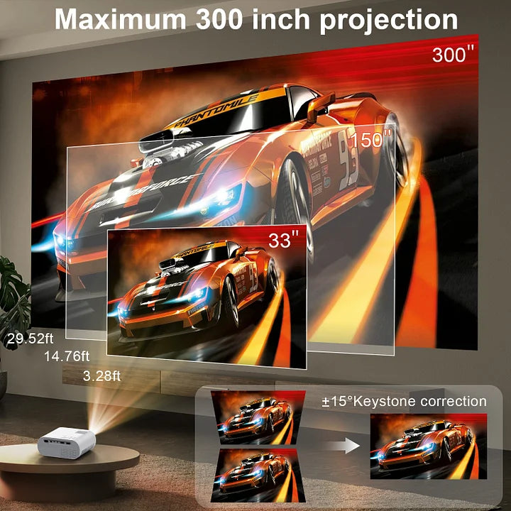 Mini Projector, Full HD 1080P Video Projector with Tripod, LED 300'' Display Technology Portable Outdoor Movie Projector, Home Theater Projector Compatible With Android/iOS/Windows/TV Stick/HDMI/USB