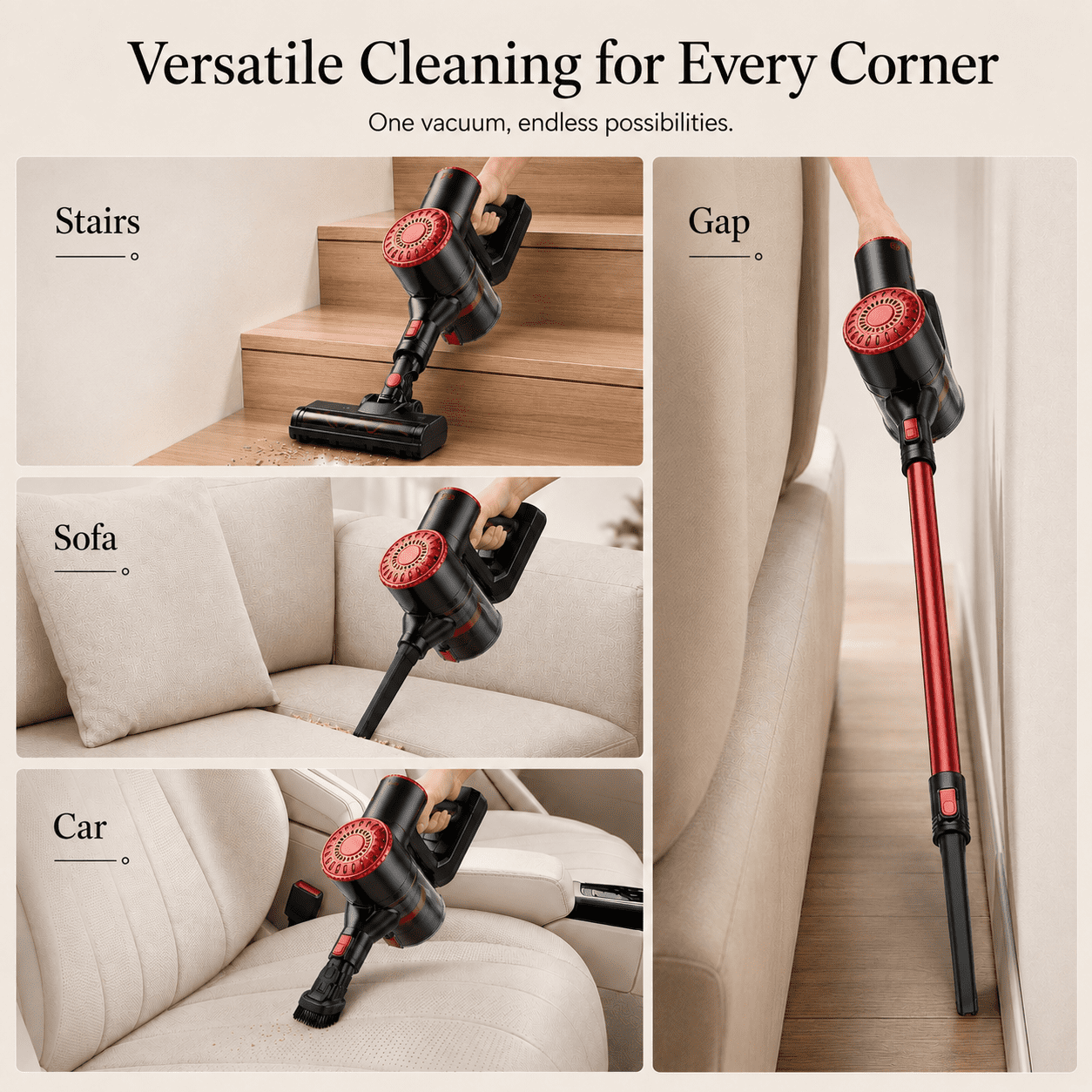 ANSFIL Cordless Vacuum Cleaner 40KPA/55min/2600mAh Lightweight Stick Vacuum for Home Pet Hair Carpet Hard Floor
