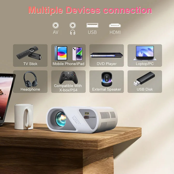 Mini Projector, Full HD 1080P Video Projector with Tripod, LED 300'' Display Technology Portable Outdoor Movie Projector, Home Theater Projector Compatible With Android/iOS/Windows/TV Stick/HDMI/USB