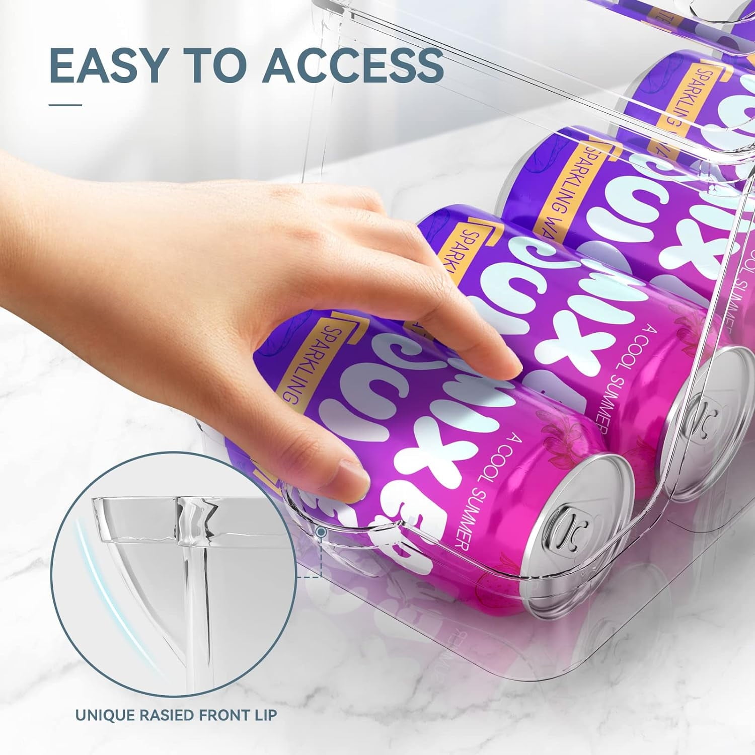 2Pack Soda Can Dispenser for Refrigerator with Lids, Stackable Drink Organizer for Fridge, Clear Plastic Refrigerator Organizer Bins, Beverage Can Holders for Pantry, Freezer, Kitchen, Cabinets