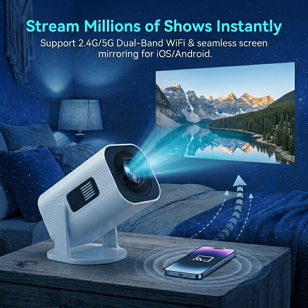 Gazsocy Mini Projector with Wifi and Bluetooth,Smart Video Projector Support 4K Decoding, Built in Speaker and App,200 ANSI