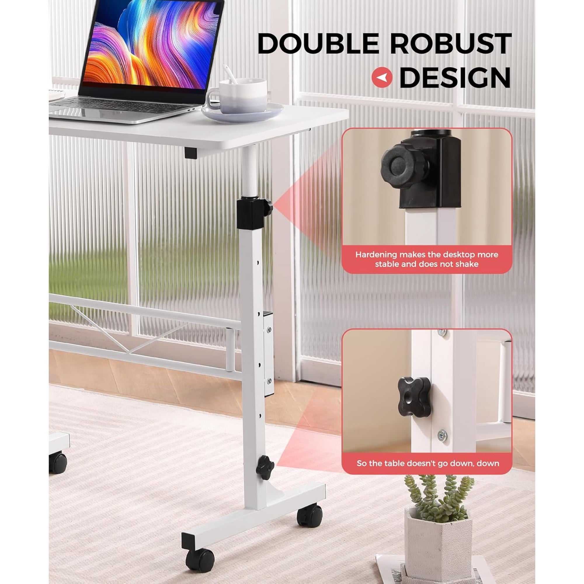 KLSMYHOKI Standing Desk Adjustable Height, Mobile Stand Up Desk with Wheels Small Computer Desk Rolling Desk, Portable Laptop Desk White Standing Table Home Office Desks 16"x31.5" Height 27"-43.5"